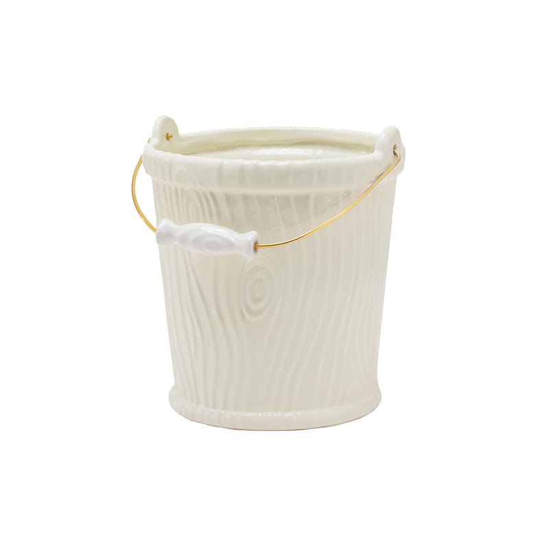 Décoration - Vases - Seau à champagne Wood Ware céramique blanc / Vase - Ø 28 x H 31 cm / Porcelaine striée effet bois - Seletti - Blanc - Porcelaine