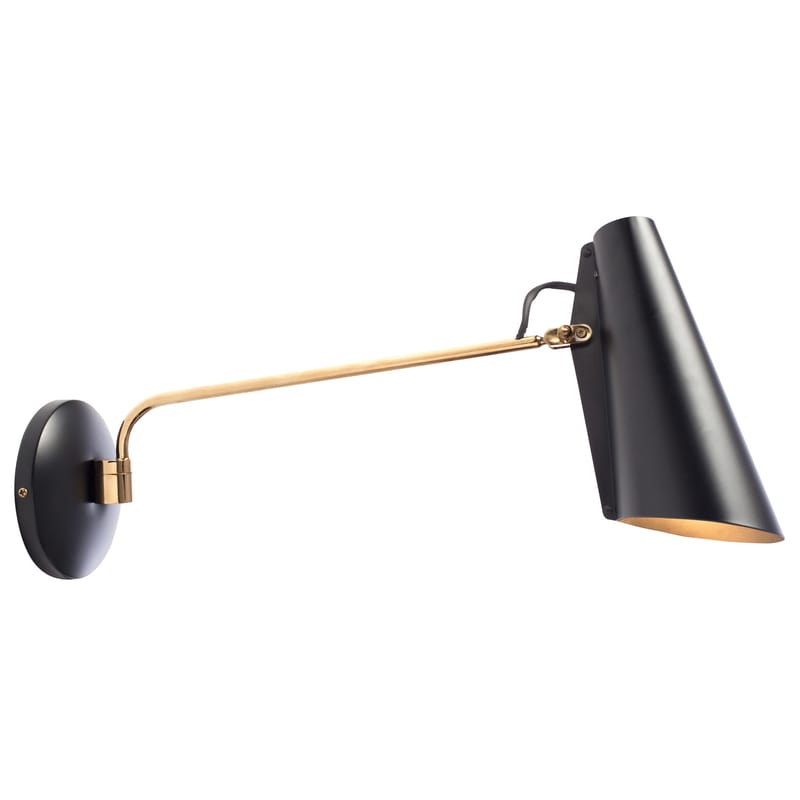 Lighting - Wall Lights - Birdy Wall light with plug metal black L 53 cm - Reissue 1952 - Northern  - Black shade (inside and outside) / Brass structure - Painted aluminium, Steel with brass finish