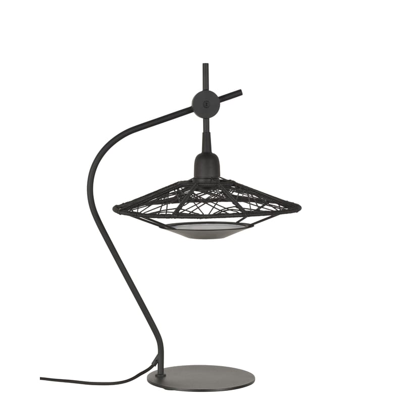 Luminaire - Lampes de table - Lampe de table Carpa tissu noir / Fils de coton - H 58 cm - Forestier - Noir - Acier laqué, Fils en coton