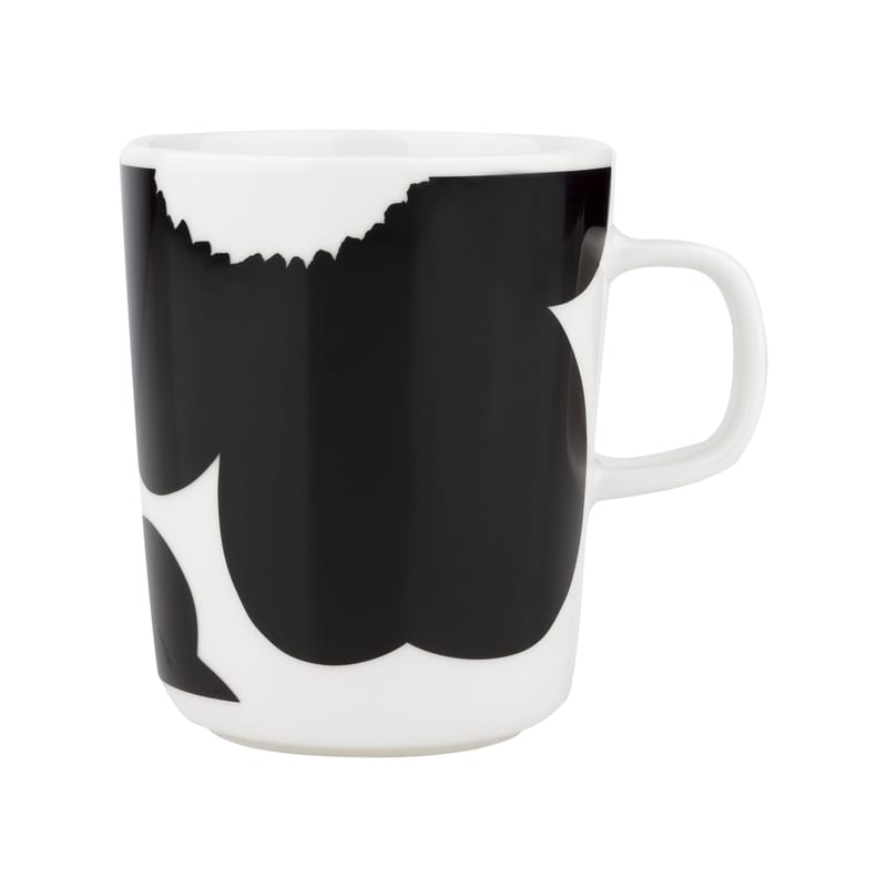 Table et cuisine - Tasses et mugs - Mug Iso Unikko céramique noir / 25 cl - Marimekko - Iso Unikko / Noir, blanc - Grès