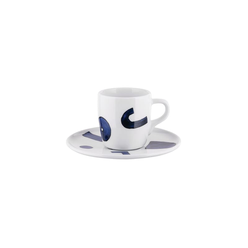 Table et cuisine - Tasses et mugs - Tasse à espresso Itsumo - Yunoki céramique bleu / Set tasse + soucoupe - Set de 4 - Alessi - Blanc & bleu - Porcelaine