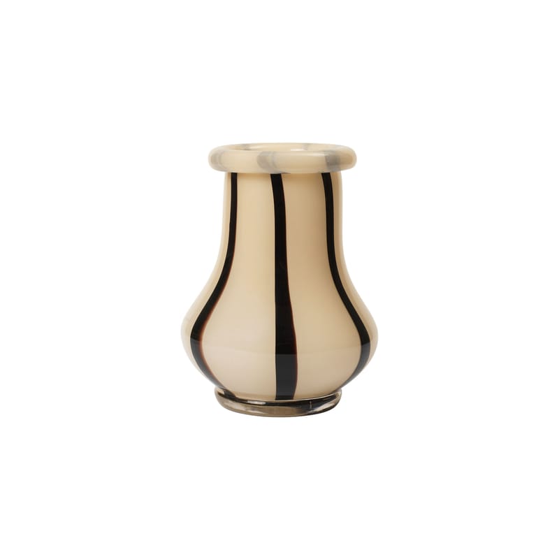 Décoration - Vases - Vase Riban Medium verre beige / Ø 14 x H 19 cm - Fait main - Ferm Living - H 19 cm / Beige & chocolat - Verre soufflé bouche