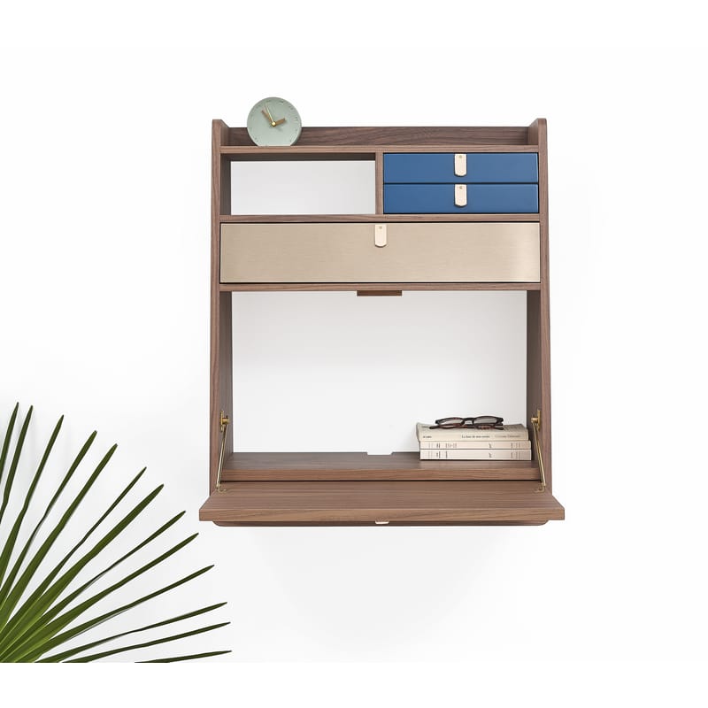 Hart Gaston Wall writing desk walnut petrol blue brushed brass