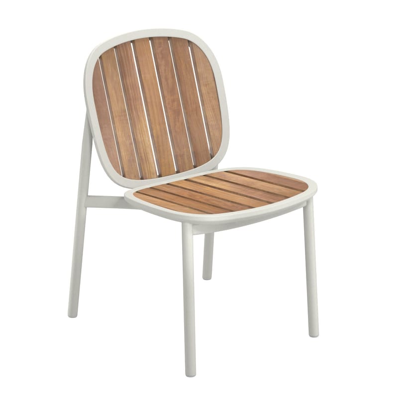 Jardin - Chaises de jardin - Chaise empilable Twins bois blanc - Emu - Blanc mat / Teck - Aluminium verni, Teck FSC