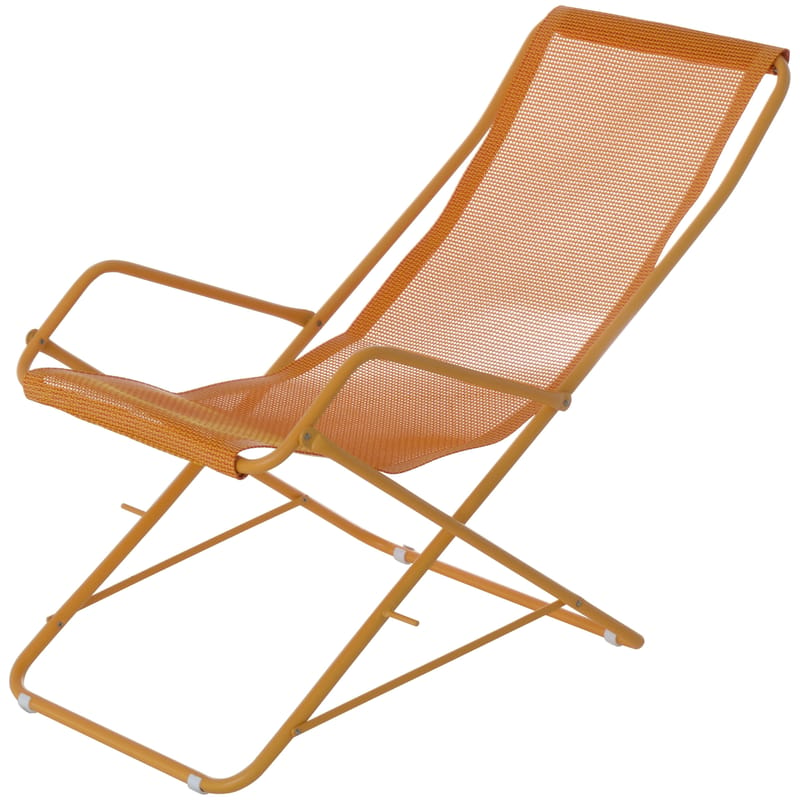 Jardin - Bains de soleil, chaises longues et hamacs - Chaise longue pliable Bahama métal orange - Emu - Orange / Structure moutarde - Acier verni, Toile