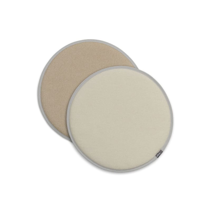 Décoration - Coussins - Coussin d\'assise Seat Dots tissu blanc beige / Ø 38 cm - Réversible - Vitra - Parchemin / Tabac - Mousse, Tissu