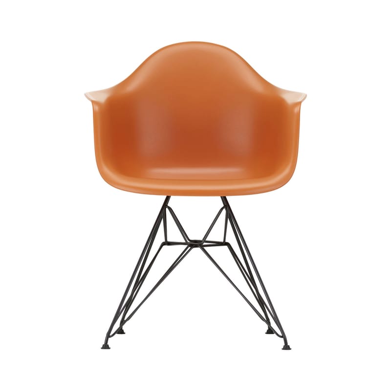 Mobilier - Chaises, fauteuils de salle à manger - Fauteuil DAR - Eames Plastic Armchair plastique orange / (1950) - Pieds noirs - Vitra - Orange rouille / Pieds noirs - Acier laqué époxy, Polypropylène