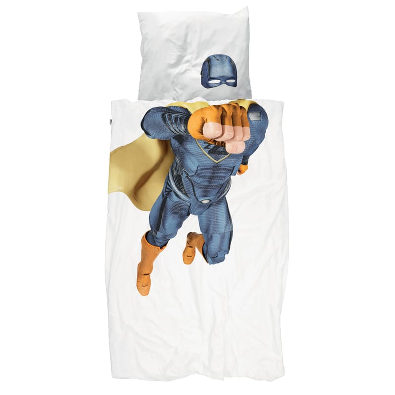 Décoration - Pour les enfants - Parure de lit 1 personne Super Hero Garçon tissu bleu / 140 x 200 cm - Snurk - Super héro / Bleu - Percale de coton