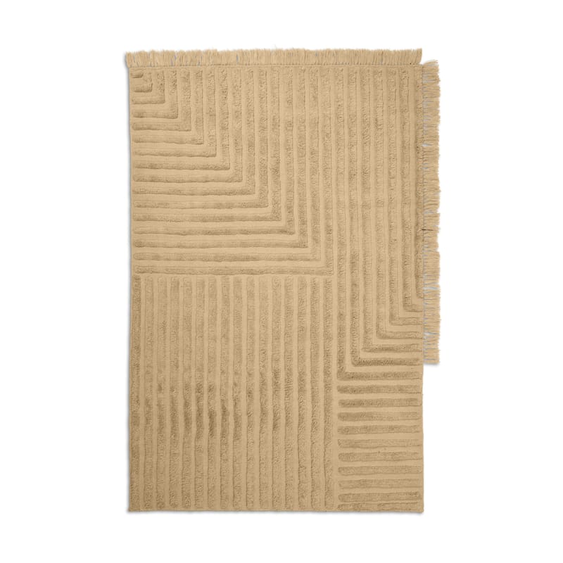 Décoration - Tapis - Tapis Crease Wool Small  beige / 200 x 140 cm - Laine tissée et tuftée main - Ferm Living - 200 x 140 cm / Sable - Laine
