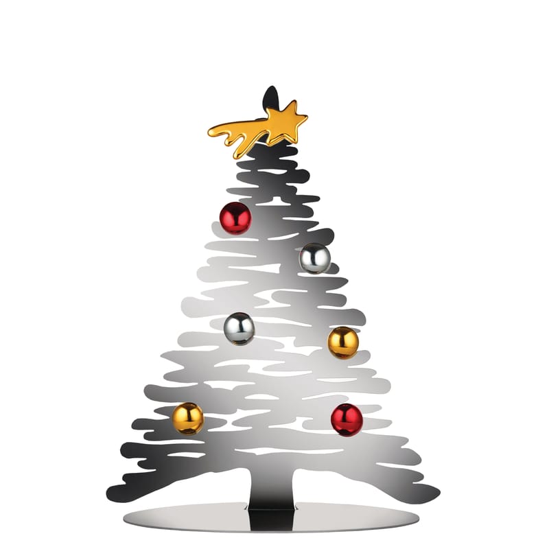 Öko-Design - Lokale Produktion - Weihnachtsdeko Bark Tree metall silber / Weihnachtsbaum mit farbigen Magneten - H 30 cm - Alessi - Stahl, glänzend - Porzellan, Stahl