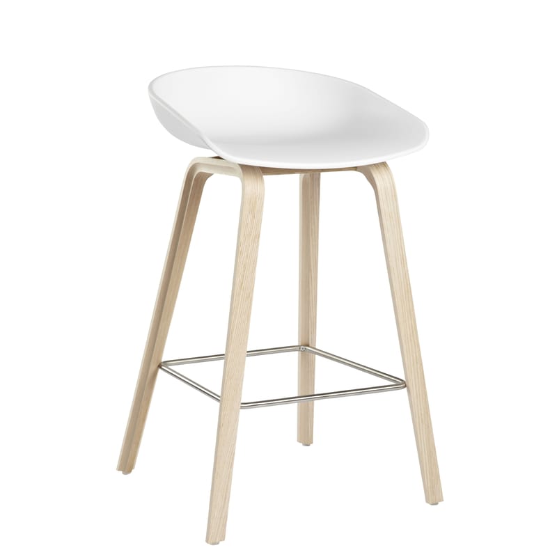 Furniture - Bar Stools - About a stool AAS 32 Bar stool plastic material wood white H 65 cm - Plastic & wood legs - Hay - White / Natural wood legs - Oak, Polypropylene