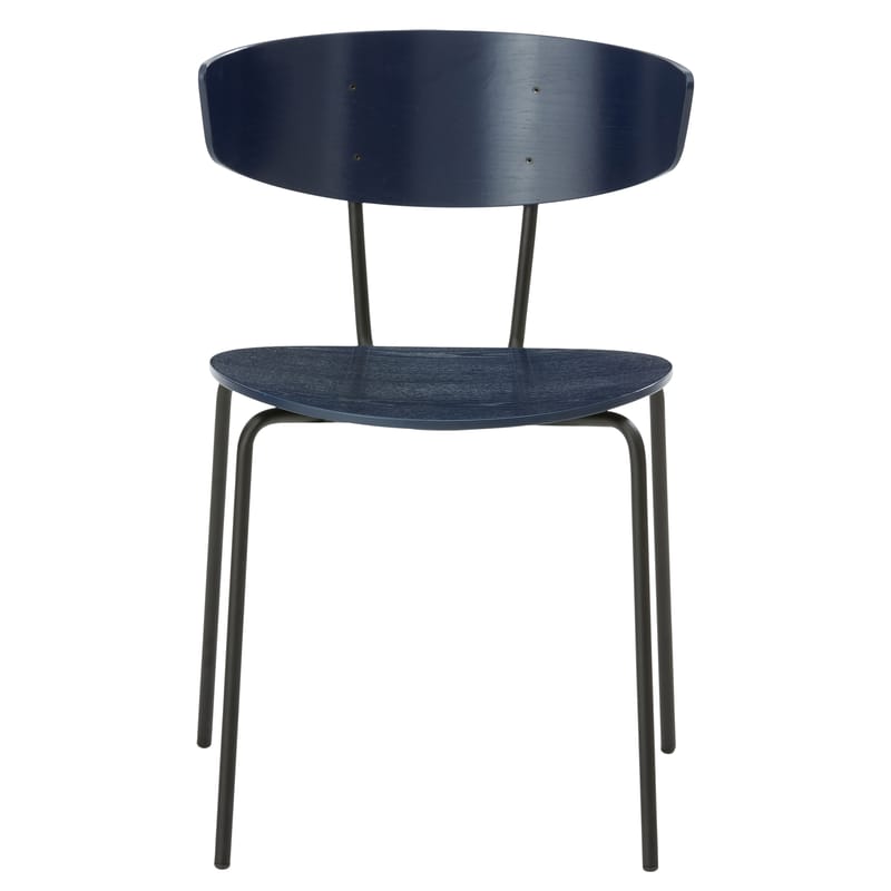 Mobilier - Chaises, fauteuils de salle à manger - Chaise empilable Herman bois bleu - Ferm Living - Bleu foncée - Acier laqué époxy, Contreplaqué de chêne laqué