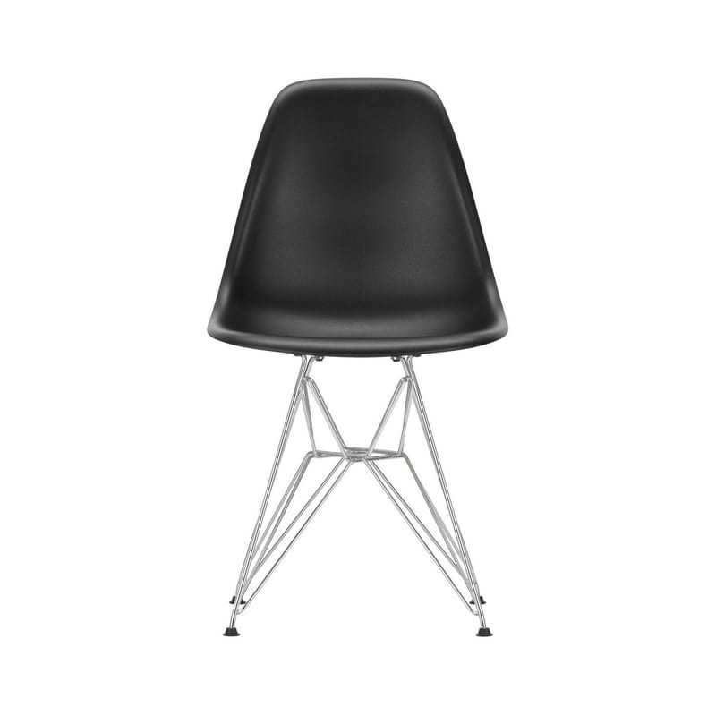 Mobilier - Chaises, fauteuils de salle à manger - Chaise RE DSR - Eames Plastic Side Chair plastique noir / (1950) - Pieds chromés / Recyclé - Vitra - Noir / Pieds chromés - Acier chromé, Plastique recyclé post-consommation
