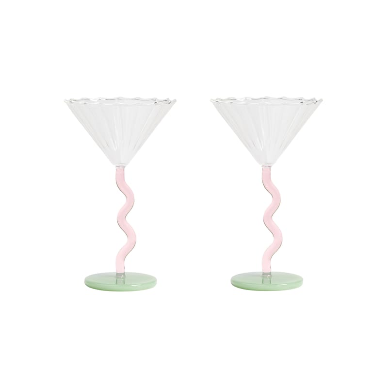 Table et cuisine - Verres  - Coupe à champagne Bold verre multicolore / Set de 2 - 15 cl - & klevering - Rose & vert - Verre