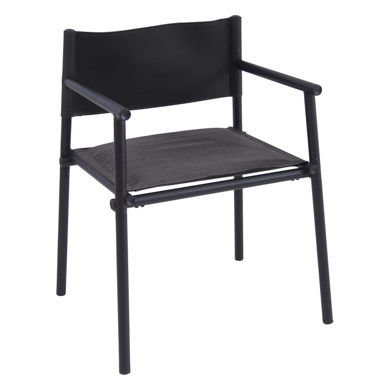 Mobilier - Chaises, fauteuils de salle à manger - Fauteuil Terramare métal cuir tissu noir - Emu - Noir & anthracite / Structure noire - Aluminium verni, Similicuir, Tissu Emu Tex