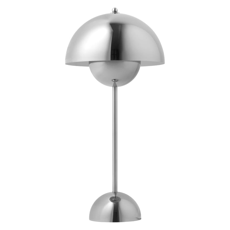 Luminaire - Lampes de table - Lampe de table Flowerpot VP3 argent métal / H 50 cm - By Verner Panton, 1968 - &tradition - Plaqué chrome - Acier plaqué chrome