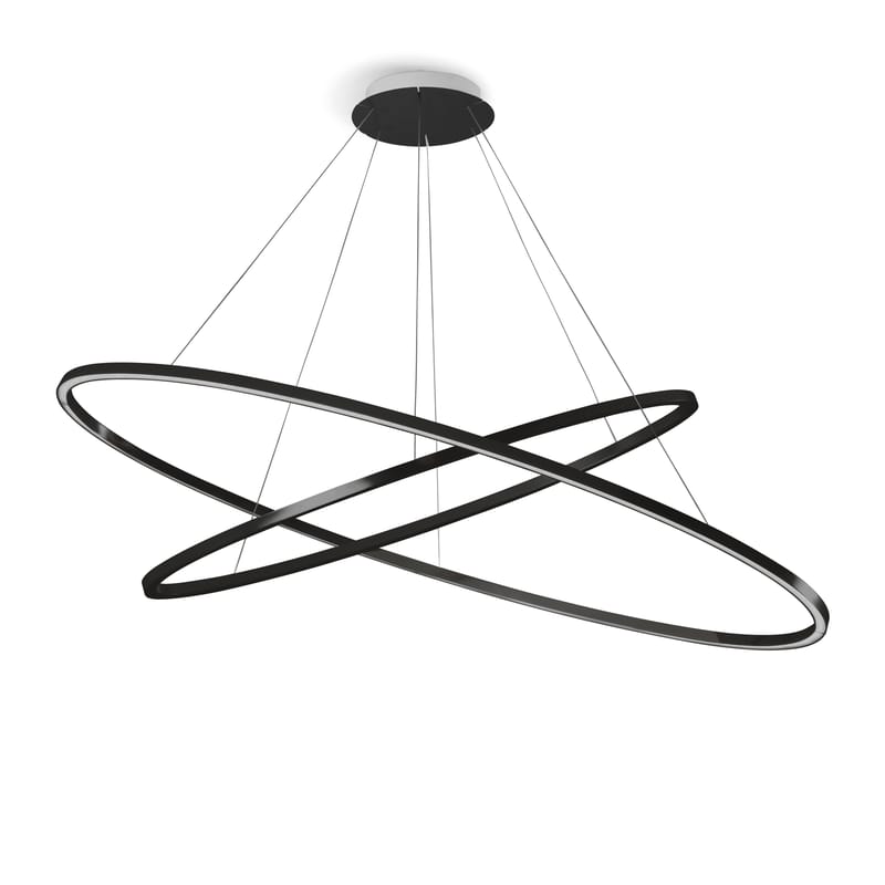 Luminaire - Suspensions - Suspension Ellisse Double LED métal noir / Ø 135 cm - Nemo - Noir - Aluminium extrudé