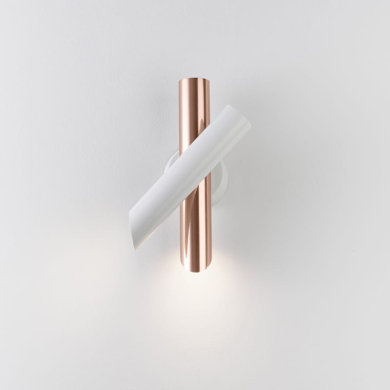 Luminaire - Appliques - Applique Tubes 2 blanc métal / LED - Orientable - Nemo - Blanc & cuivre - Aluminium extrudé