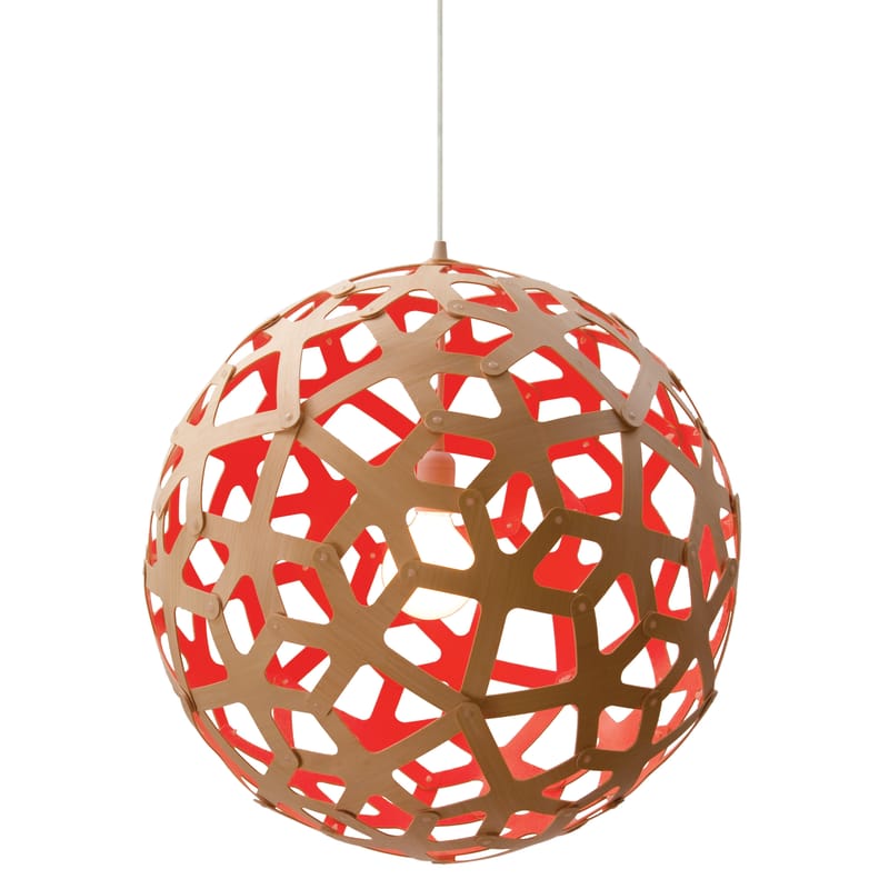 Lighting - Pendant Lighting - Coral Pendant red natural wood / Ø 60 cm - Bicoloured - David Trubridge - Red / Natural wood - Bamboo