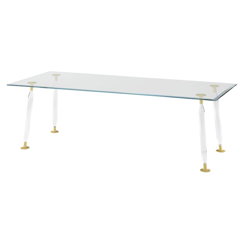 Mobilier - Tables - Table rectangulaire Lady Hio verre transparent / 180 x 90 cm - Glas Italia - Transparent / Or - Aluminium, Verre borosilicate soufflé, Verre extra-clair trempé