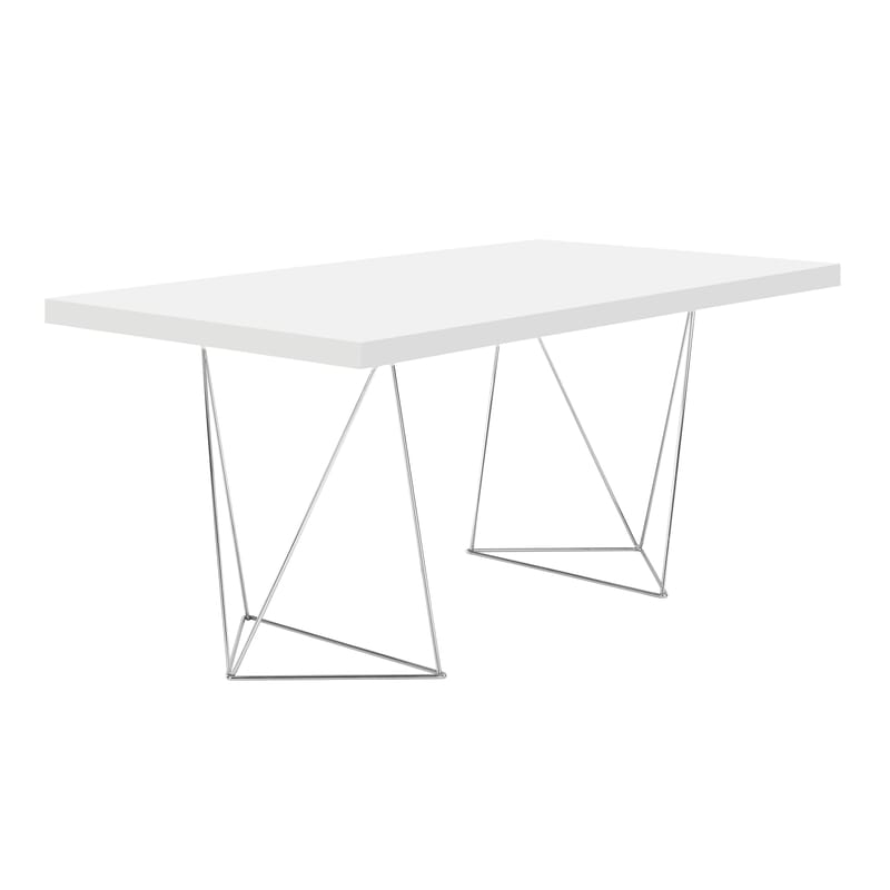 Mobilier - Bureaux - Table rectangulaire Trestle / L 180 cm - POP UP HOME - Blanc / Pied chromé - Métal, Panneaux alvéolaires