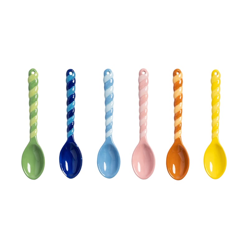 Tableware - Cutlery - Twist Coffee, tea spoon ceramic multicoloured / Set of 6 - L 13.5 cm / Ceramic - & klevering - Twist / Multicoloured - Ceramic
