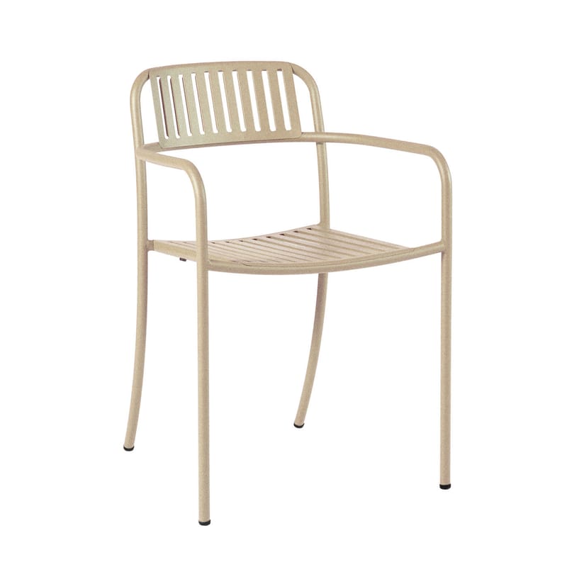 Mobilier - Chaises, fauteuils de salle à manger - Fauteuil empilable Patio Lames métal beige / Lattes - Tolix - Sable - Acier inoxydable