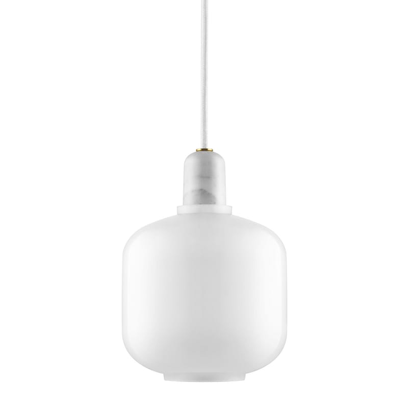 Luminaire - Suspensions - Suspension Amp Small verre pierre blanc / Ø 14 x H 17 cm - marbre - Normann Copenhagen - Blanc / Marbre blanc - Marbre, Verre