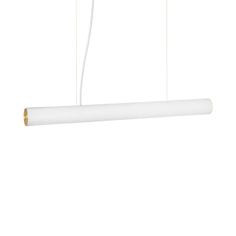 Luminaire - Suspensions - Suspension Vuelta LED verre blanc Large / L 100 cm - Verre strié - Ferm Living - Laiton / Blanc - Laiton, Verre opalin strié