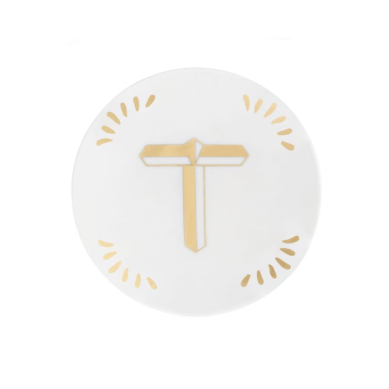 Table et cuisine - Assiettes - Assiette à mignardises Lettering céramique blanc or / Ø 12 cm - Lettre T - Bitossi Home - Lettre T / Or - Porcelaine