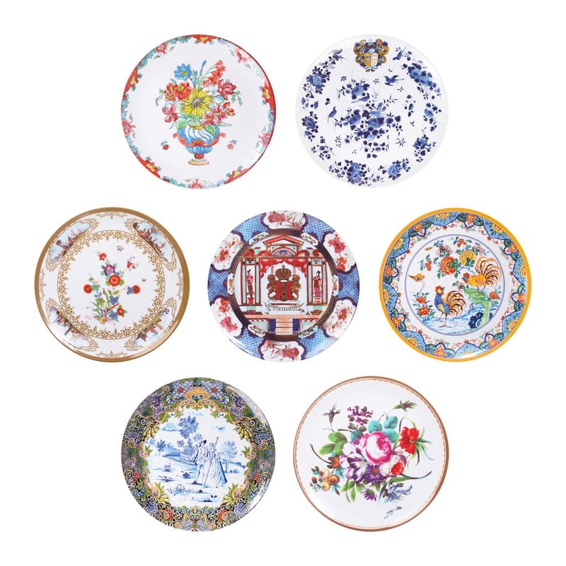 Table et cuisine - Assiettes - Assiette Antique plastique multicolore / Set de 7 - & klevering - Multicolore - Mélamine