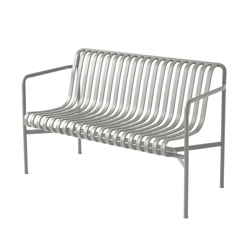 Möbel - Bänke - Bank mit Rückenlehne Palissade metall grau / L 128 cm - R & E Bouroullec - Hay - Hellgrau - Galvanisch verzinkten Stahl, Peinture époxy