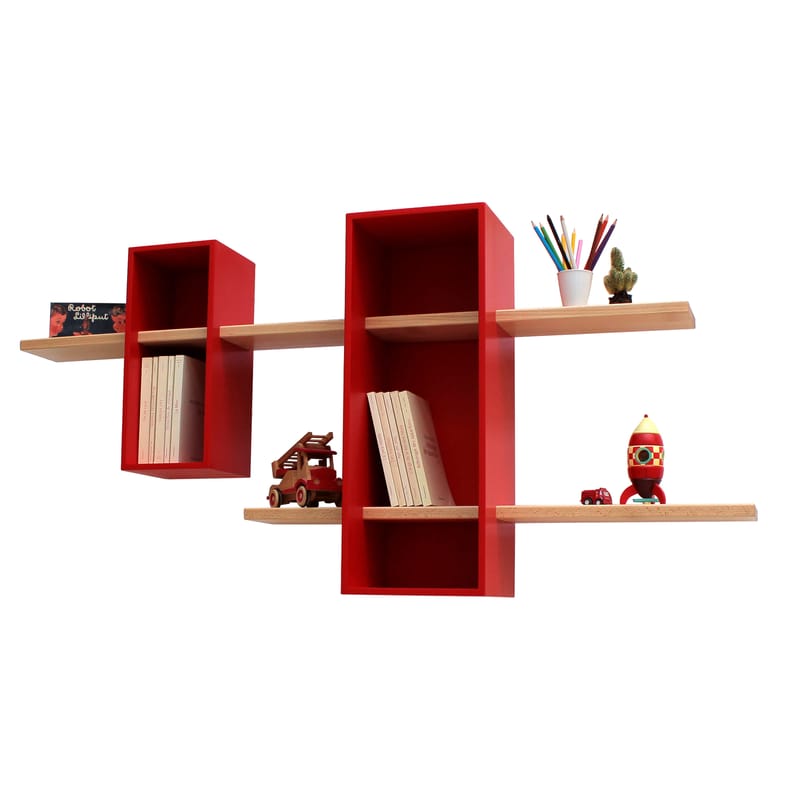 Mobilier - Etagères & bibliothèques - Etagère Max bois rouge / Double - 2 caissons + 2 étagères - Compagnie - Rouge - Hêtre massif, MDF peint