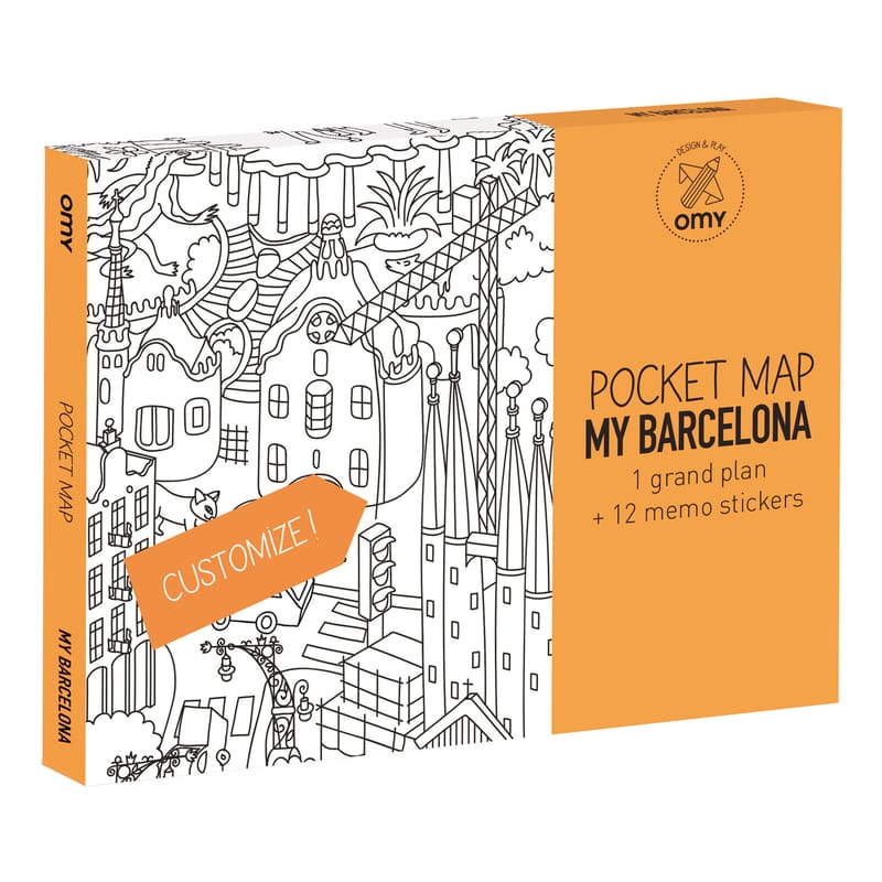 Décoration - Accessoires bureau - Poster à colorier Pocket Map - Barcelone papier blanc noir / 52 x 38 cm - OMY Design & Play - Barcelone - Papier