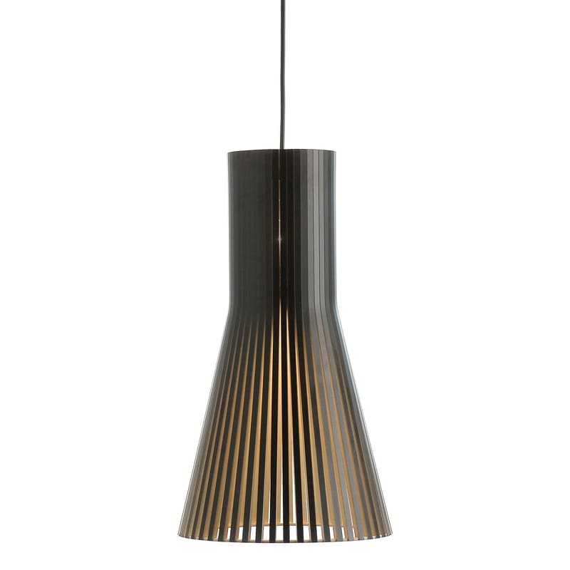 Luminaire - Suspensions - Suspension Secto S bois noir / Ø 25 cm - Secto Design - Noir / Câble noir - Lattes de laminé de bouleau, Textile