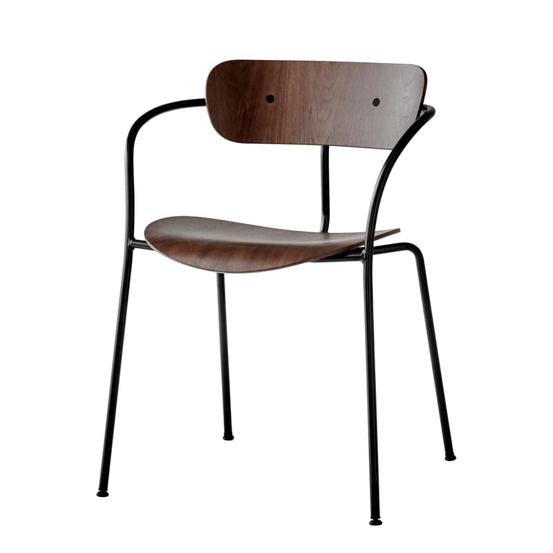 Mobilier - Chaises, fauteuils de salle à manger - Fauteuil empilable Pavilion AV2 bois naturel - &tradition - Noyer - Acier, Noyer