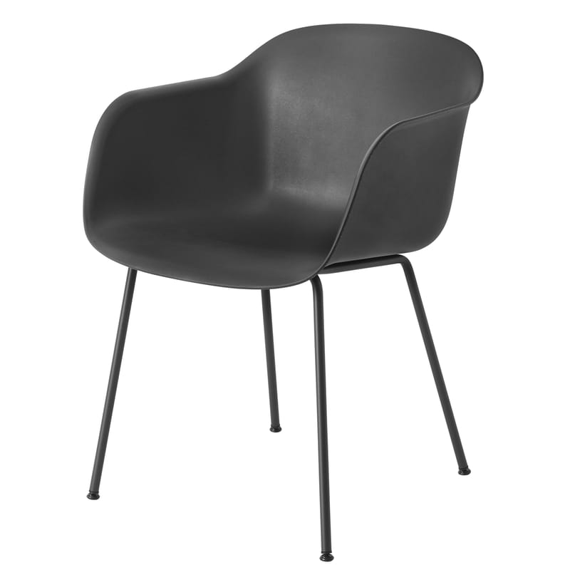 Mobilier - Chaises, fauteuils de salle à manger - Fauteuil Fiber métal bois noir - Muuto - Noir / Pieds noirs - Matériau composite, Métal