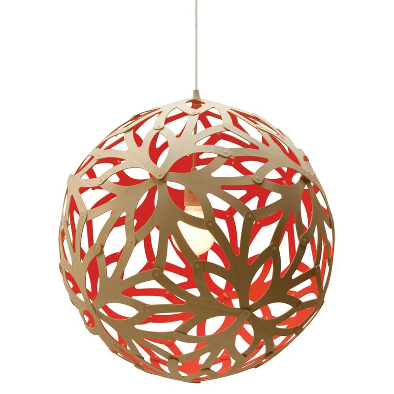 Luminaire - Suspensions - Suspension Floral rouge bois naturel / Ø 60 cm - Bicolore - David Trubridge - Rouge / bambou naturel - Bambou