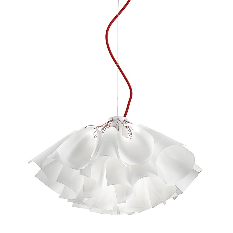 Luminaire - Suspensions - Suspension Tutu plastique blanc / Ø 55 cm - Papier synthétique - Panzeri - Ø 55 cm / Blanc & rouge - Aluminium peint, Papier synthétique
