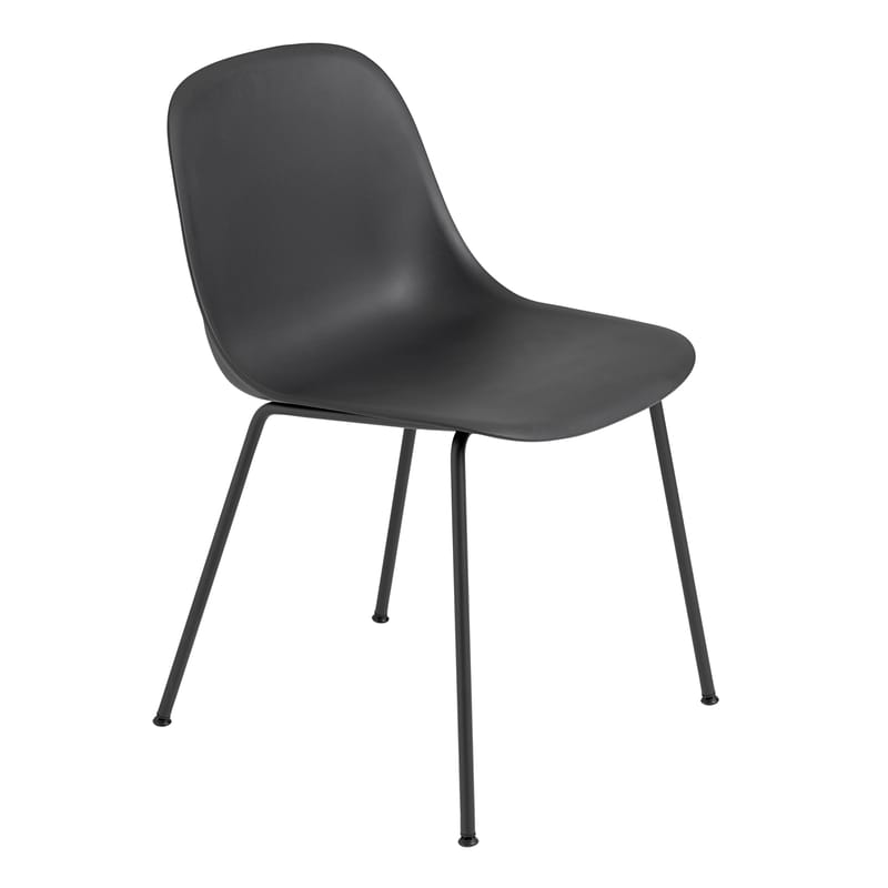 Mobilier - Chaises, fauteuils de salle à manger - Chaise Fiber matériau composite noir / Pieds métal - Muuto - Noir / Pieds noirs - Acier peint, Matériau composite recyclé