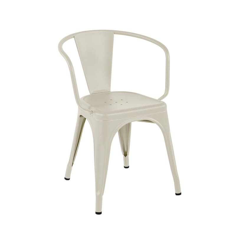 Mobilier - Chaises, fauteuils de salle à manger - Fauteuil empilable A56 Outdoor métal blanc / Inox Couleur - Pour l\'extérieur - Tolix - Ivoire (mat fine texture) - Acier inoxydable laqué