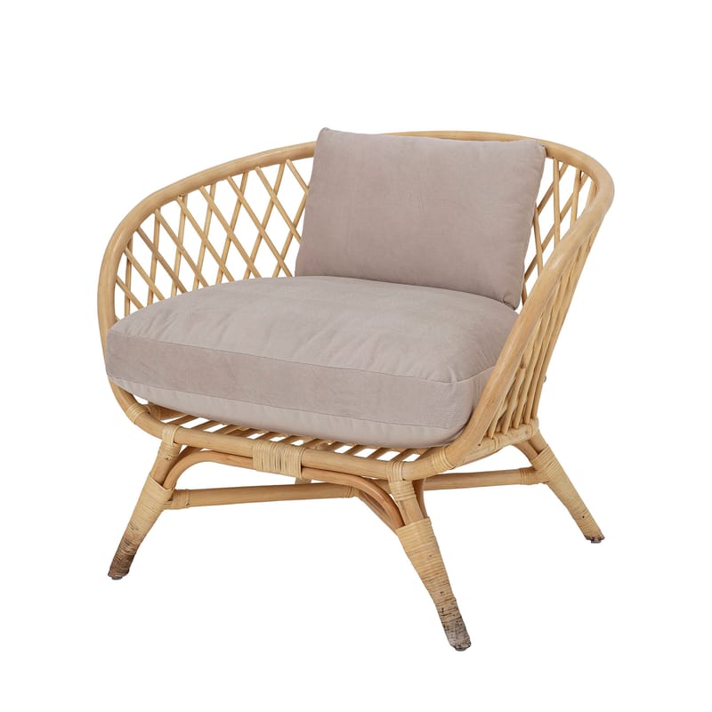 Möbel - Lounge Sessel - Gepolsterter Sessel Natali textil faser grau beige holz natur / Rattan & Stoff - Bloomingville - Beige-grau / Rattan - Gewebe, Rattan, Schaumstoff