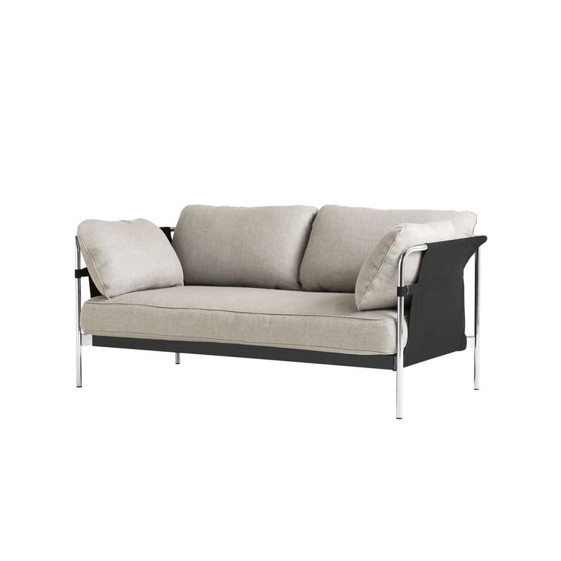 Möbel - Sofas - Sofa Can textil beige / Zweisitzer - Stoffgewebe - Hay - Beige (Roden 4) & Seitenteil schwarz / Metall verchromt -  Plumes, Gewebe, Schaumstoff, verchromter Stahl
