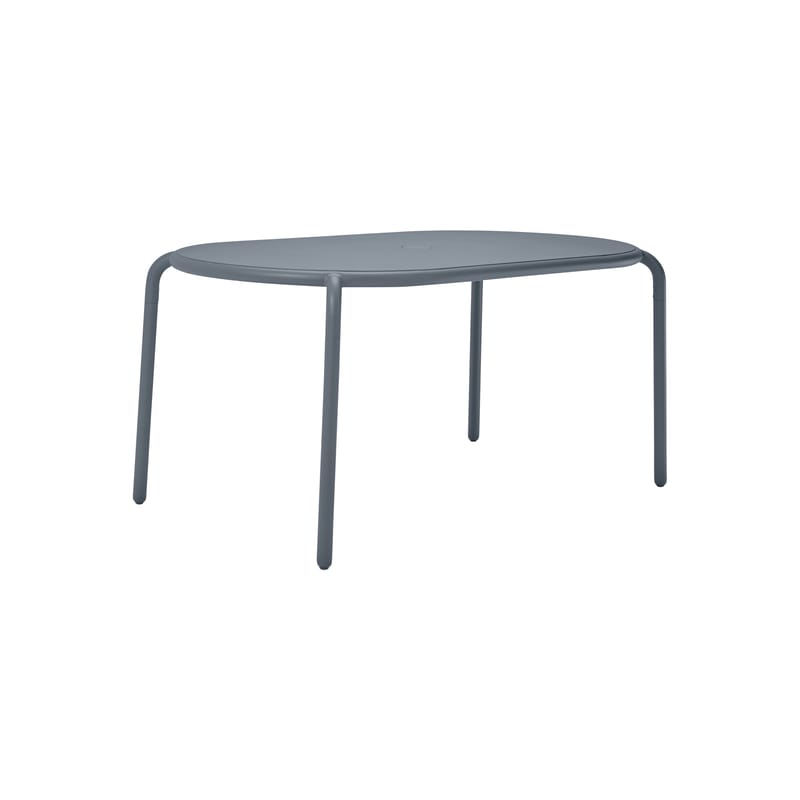 Jardin - Tables de jardin - Table ovale Toní métal gris / 160 x 90 cm - Trou pour parasol + bougeoir amovible - Fatboy - Gris Eléphant - Aluminium peinture poudre