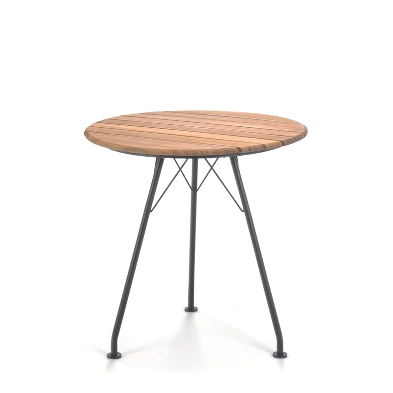 Jardin - Tables de jardin - Table ronde Circum noir bois naturel / Bambou - Ø 74 cm - Houe - Bambou & noir - Acier laqué époxy, Bambou