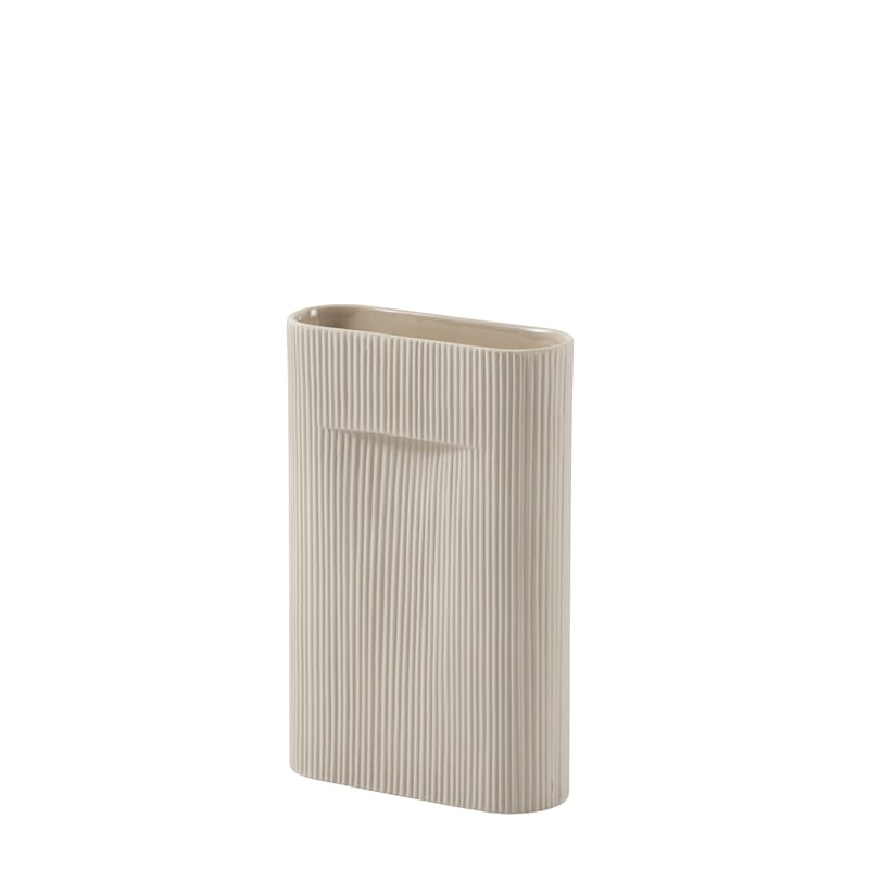 Décoration - Vases - Vase Ridge Medium céramique blanc beige / H 35 cm - Terre cuite - Muuto - Beige - Faïence