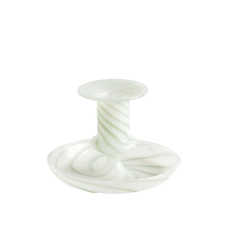 Décoration - Bougeoirs, photophores - Bougeoir Flare Stripe Milk Small verre blanc / H 7,5 cm - Hay - Blanc / Rayé vert - Verre borosilicaté
