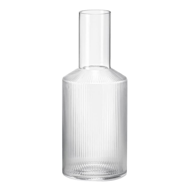 Tisch und Küche - Karaffen - Karaffe Ripple glas transparent / 0,9 l - mundgeblasenes Glas - Ferm Living - Transparent / mit Rillen - mundgeblasenes Glas