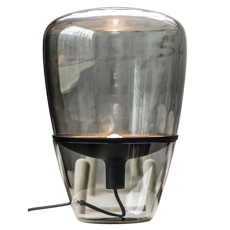 Lighting - Table Lamps - Balloon Medium Lamp glass grey - Brokis - Smoke glass / Black - Moulded Mouth blown glass, Painted aluminium