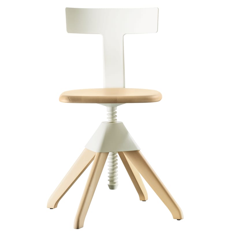 Furniture - Chairs - Tuffy Swivel chair plastic material white natural wood Wood & plastic / Adjustable height - Magis - White / Natural wood structure - Natural beechwood, Polypropylene